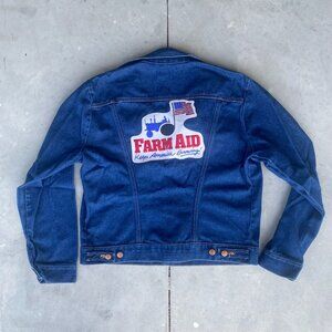 Vintage 80s Wrangler Farm Aid Denim Trucker Jean Jacket Blue L Western Agricore